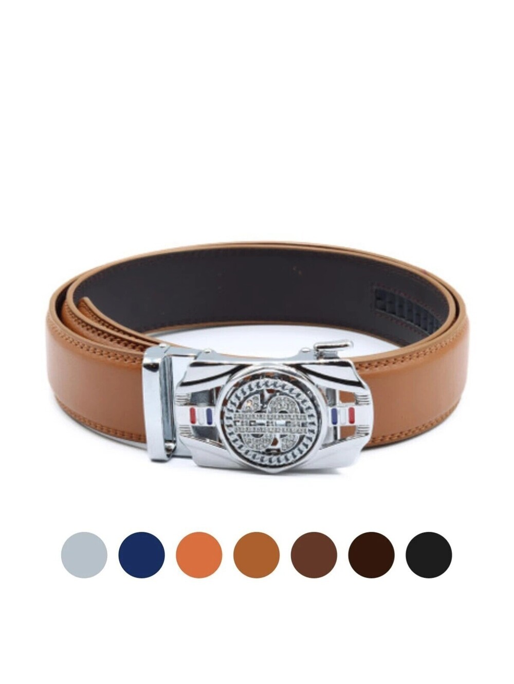 46" Men's Money Rotating Bling Ratchet Black Genuine Leather Belt MGLBB62-SIL-BK
